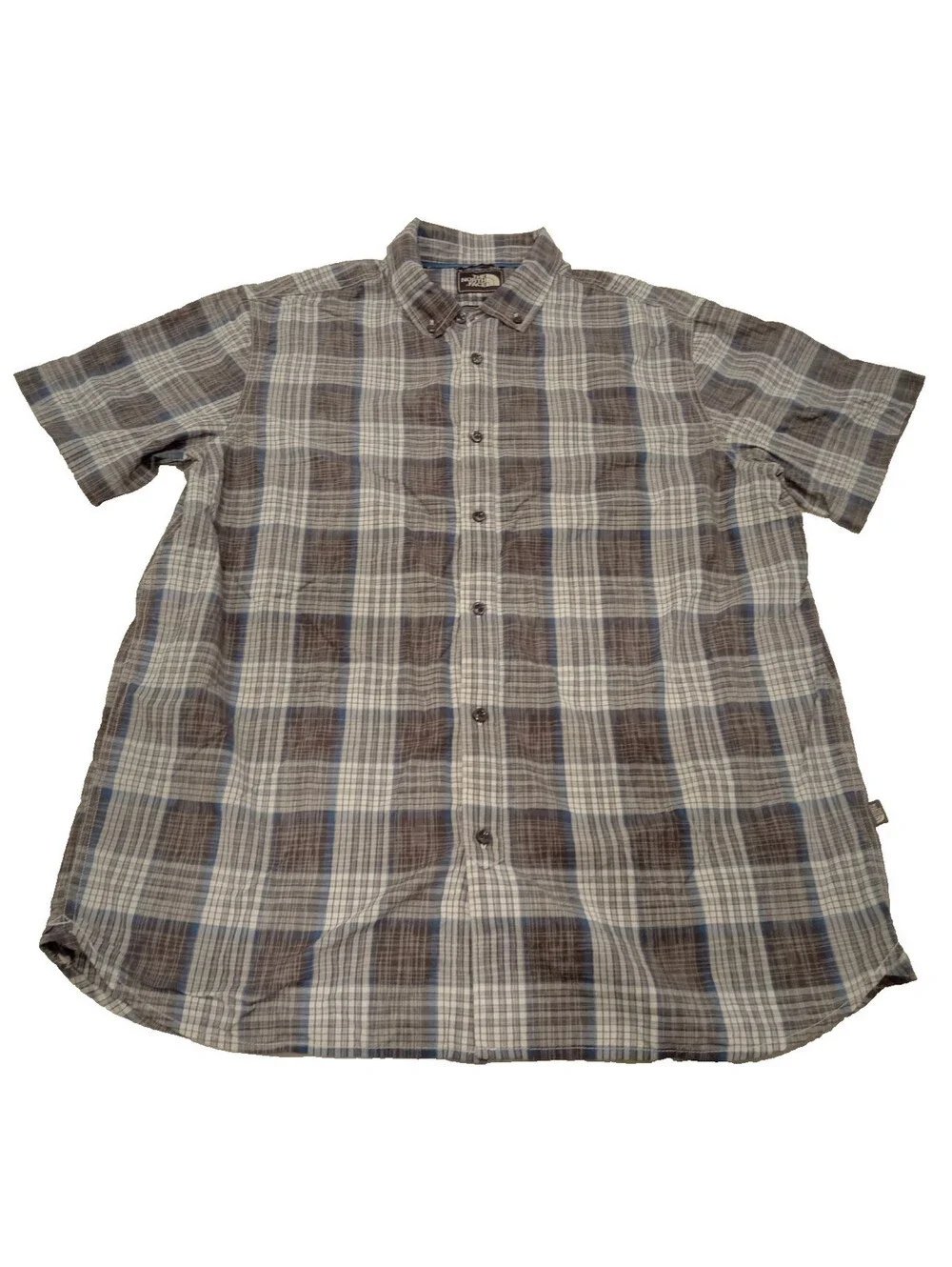 The North Face Shirt Mens XL Blue Gray Plaid Casual Short Sleeve Button Down